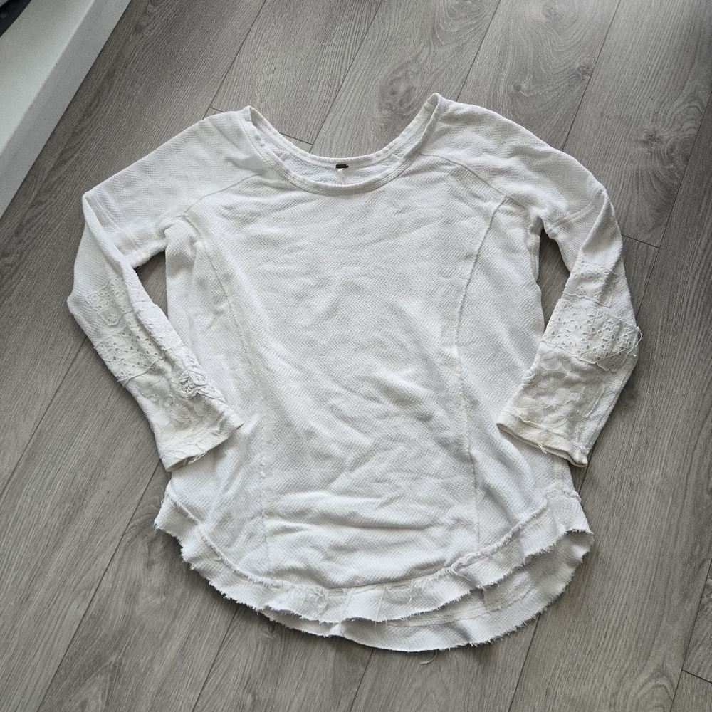 Free People White Long Sleeve Top